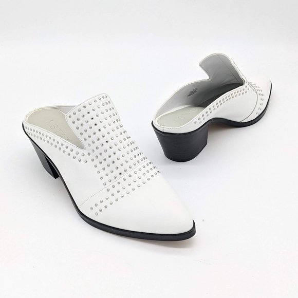 1. State Shoes - 1. State Women's White Lon Studded Slip On Leather Mules Size 8.5